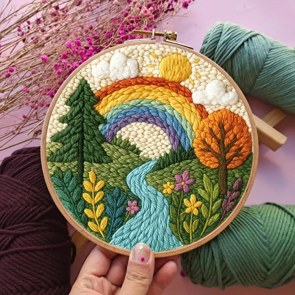 Punch Embroidery Kit - Rainbow Over the Valley